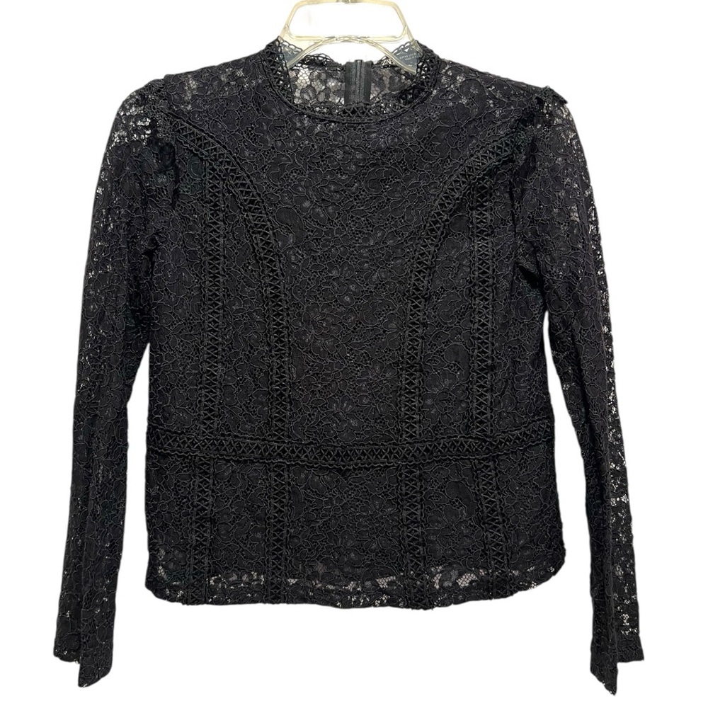 Zara Black Lace Long Sleeve Victorian Style Blouse Top Shirt Size XS - Picture 2 of 5